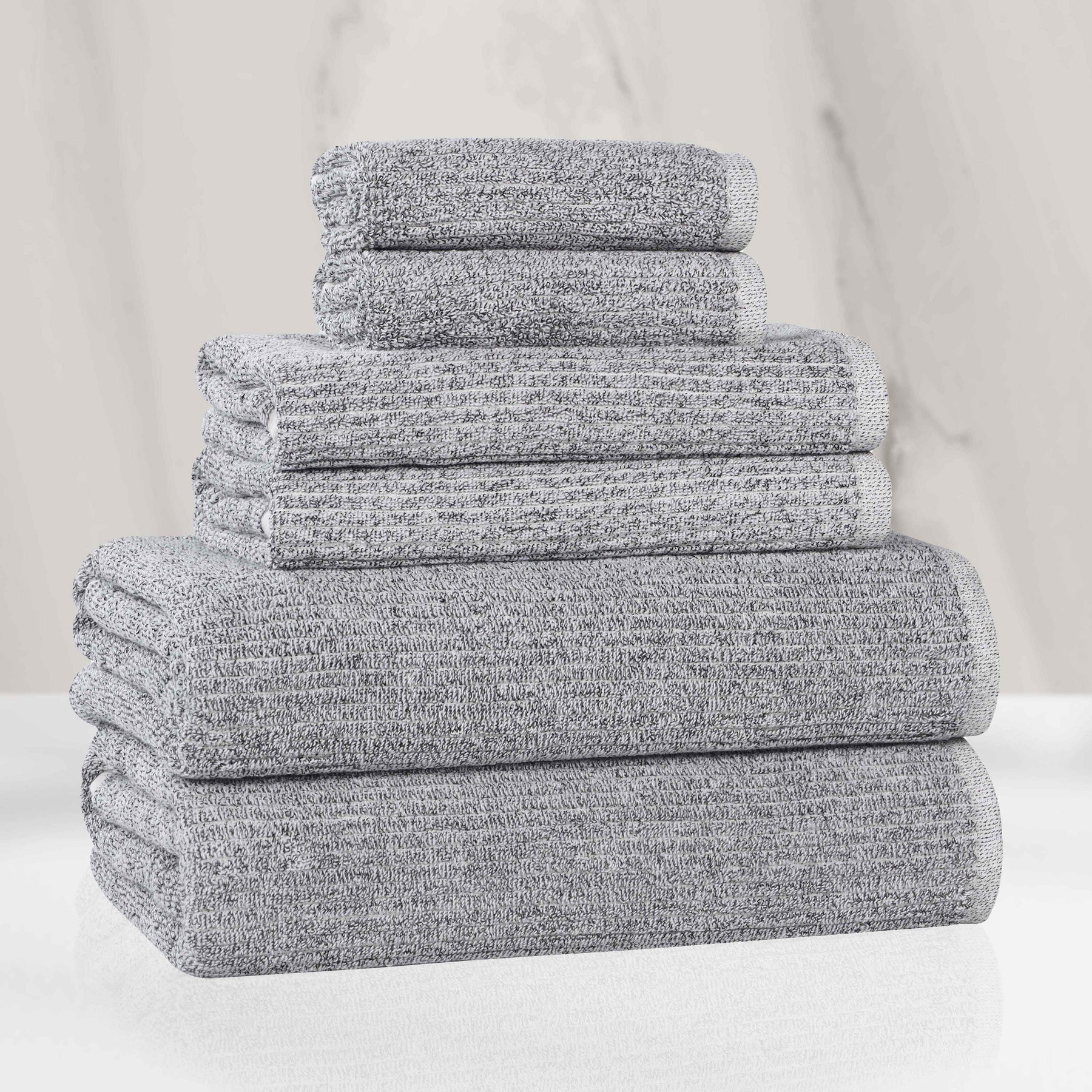 Destin Cotton Blend Medium Weight Textured Ribbed 6 Piece Towel Set