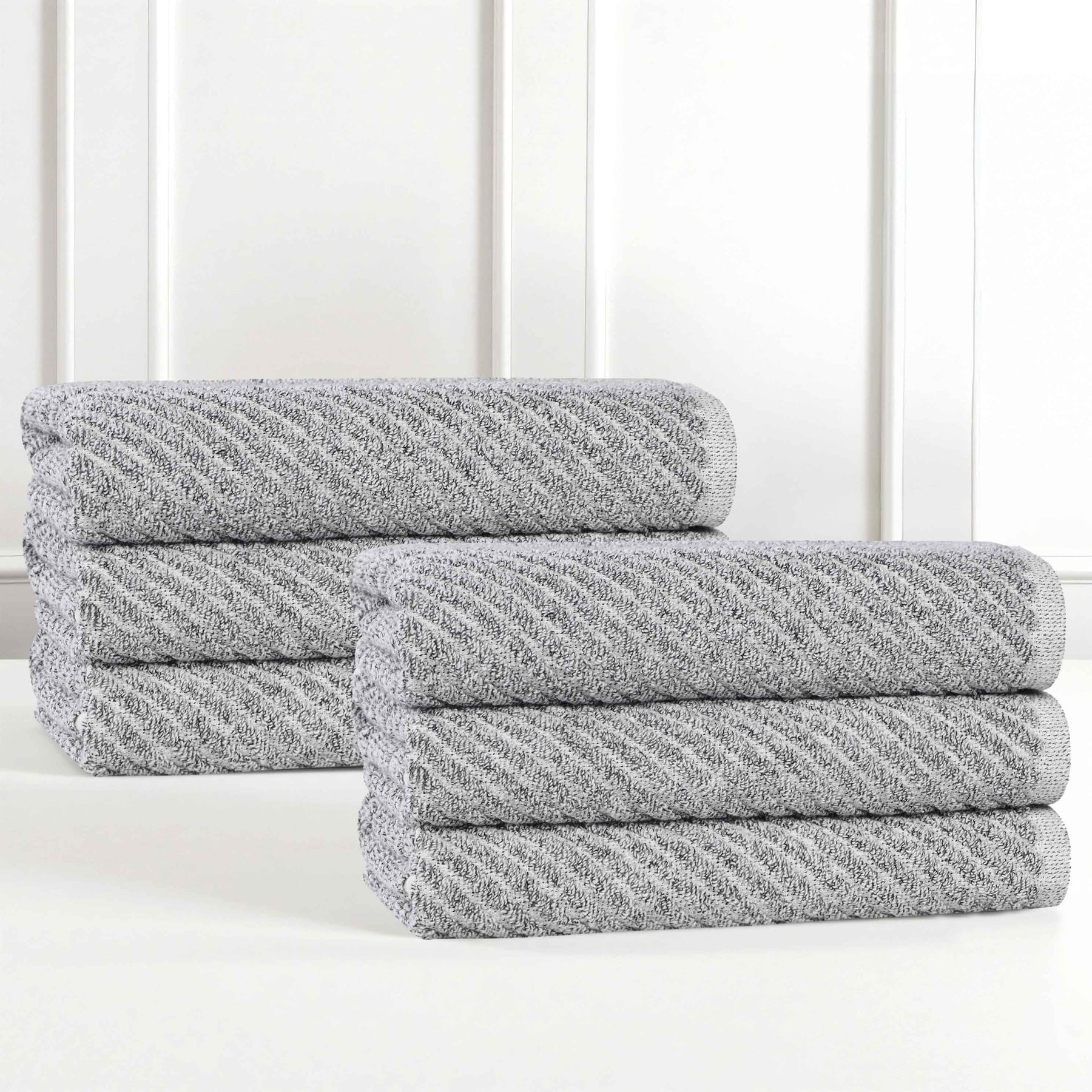 Amelia Cotton Blend Textured Diagonal Ribbed Hand Towels, Set of 6