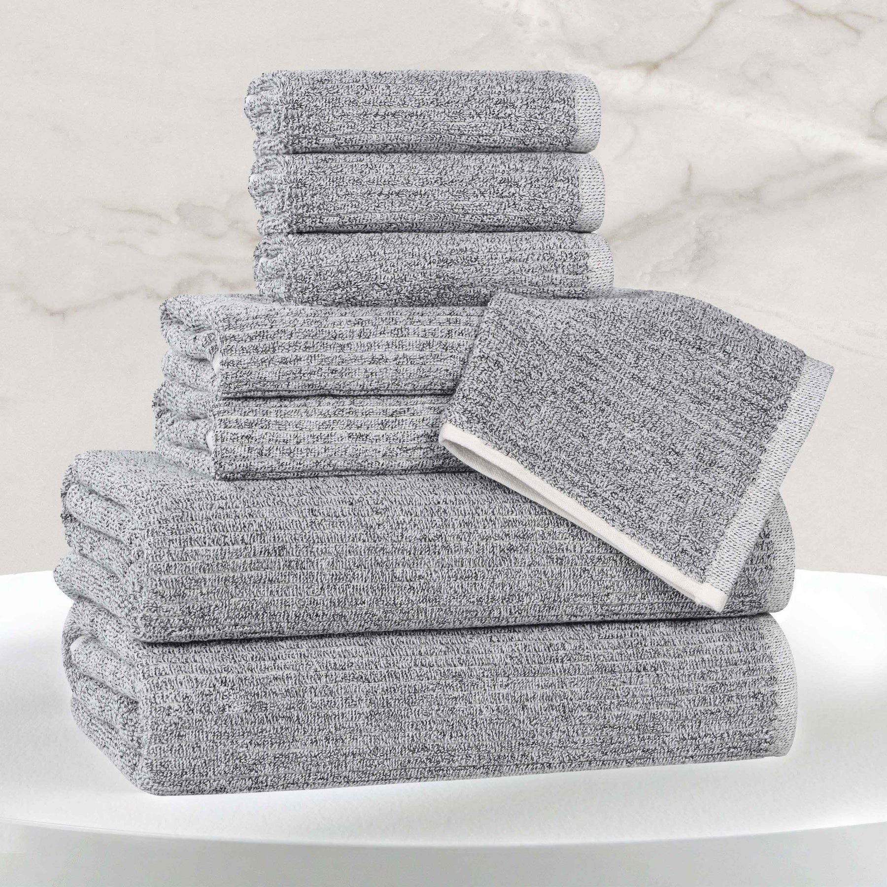 Destin Cotton Blend Medium Weight Textured Ribbed 8 Piece Towel Set