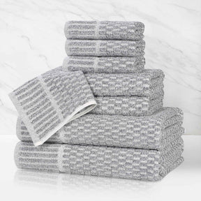 Juno Cotton Blend Textured Checkered Ribbed Border 8 Piece Towel Set