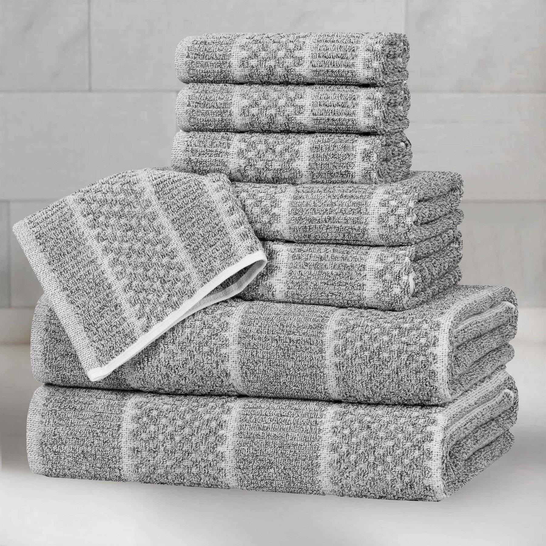 Naples Cotton Blend Textured Checkered and Ribbed 8 Piece Towel Set