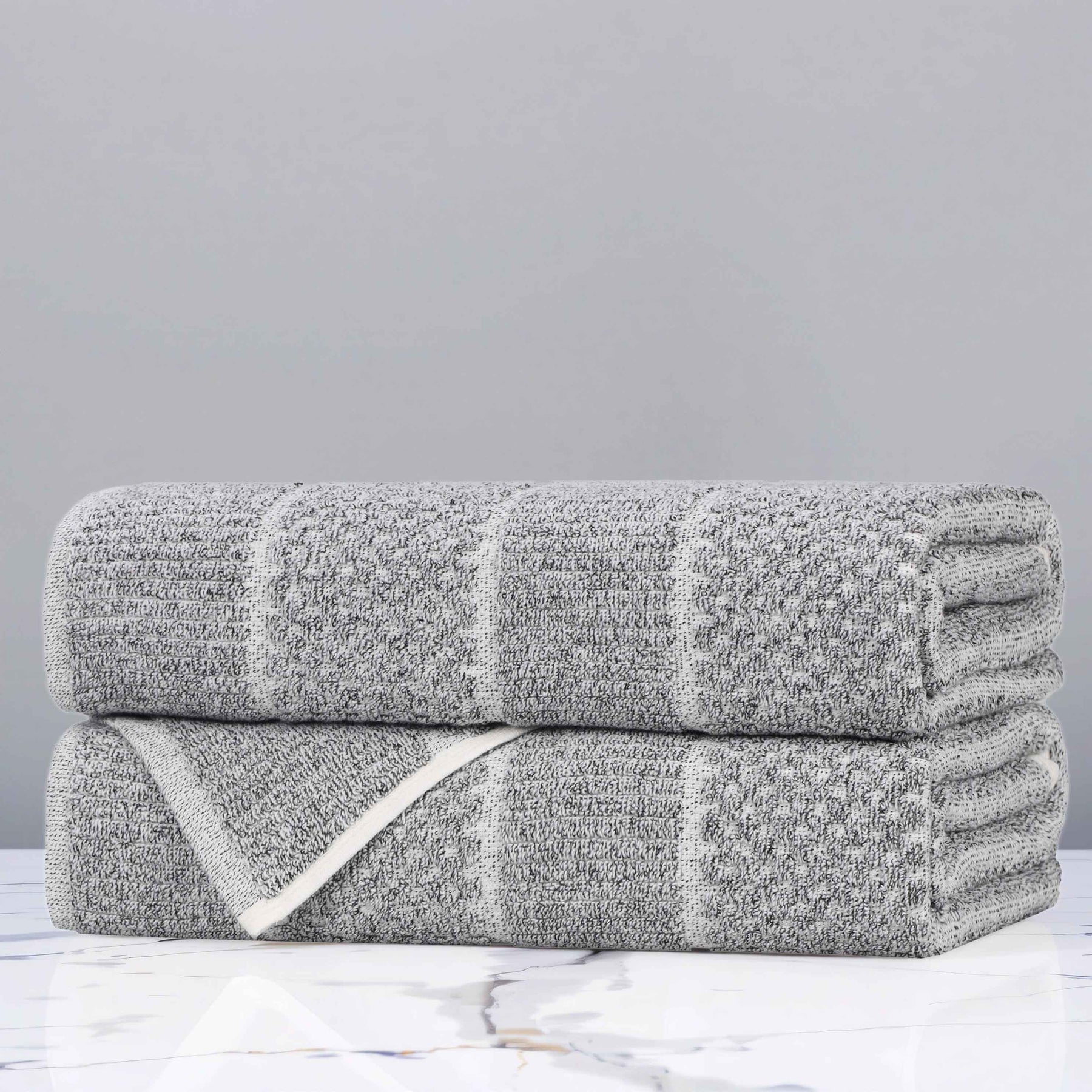 Naples Cotton Blend Textured Checkered & Ribbed Bath Towels, Set of 2