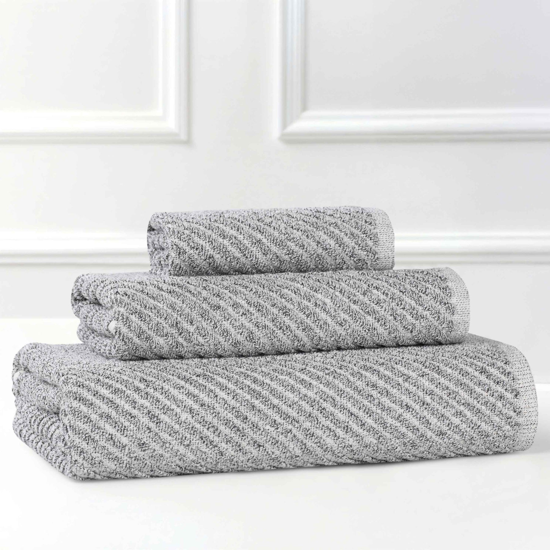 Amelia Cotton Blend Textured Diagonal Ribbed 3 Piece Towel Set