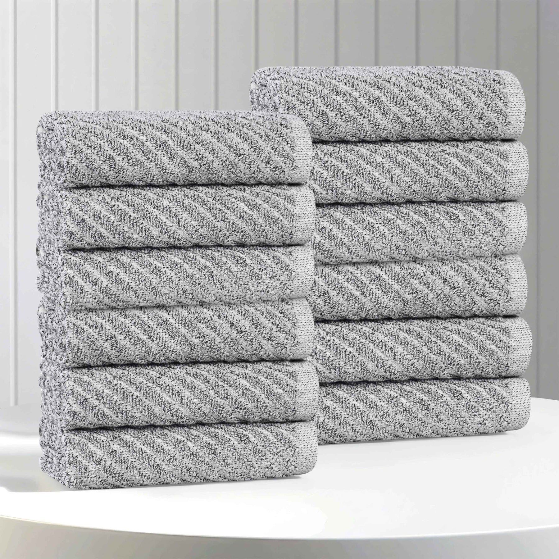 Amelia Cotton Blend Diagonal Ribbed Face Towels Washcloths, Set of 12