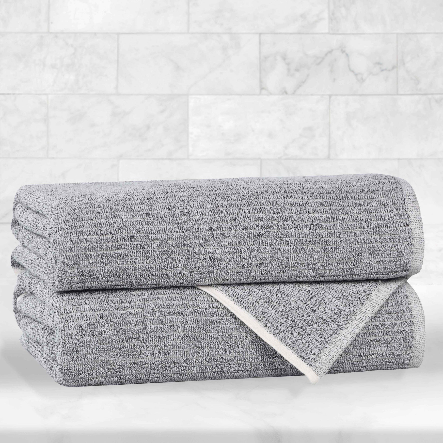 Destin Cotton Blend Medium Weight Textured Ribbed Bath Towels, Set of 2