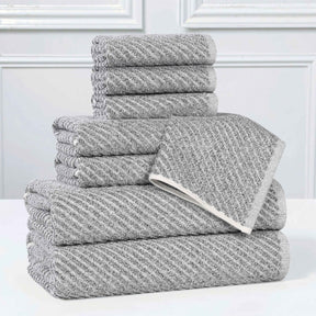 Amelia Cotton Blend Textured Diagonal Ribbed 8 Piece Towel Set