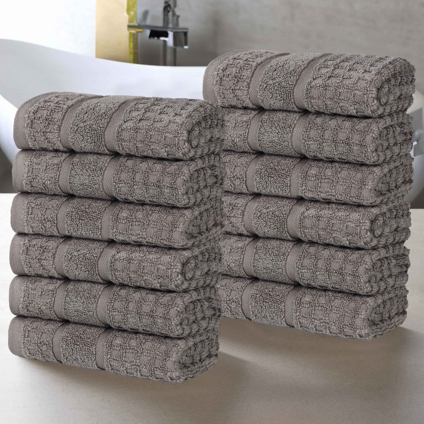 Napa Zero Twist Cotton Solid Waffle Face Towel Washcloth Set of 12