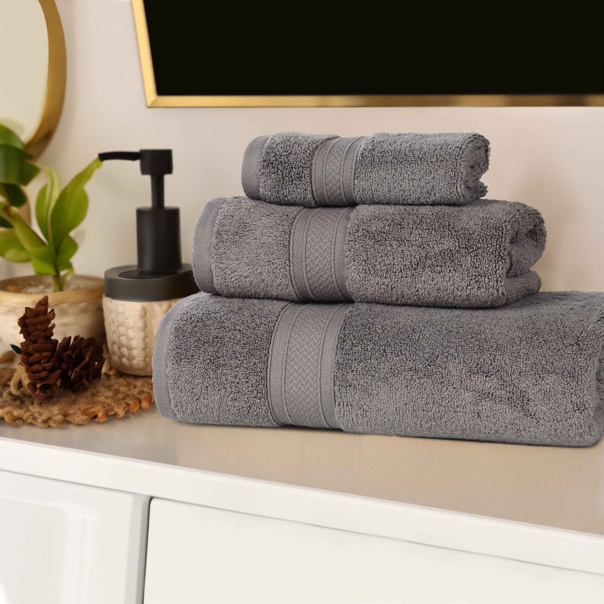 Chevron Zero Twist Solid Soft Absorbent Cotton 3 Piece Towel Set