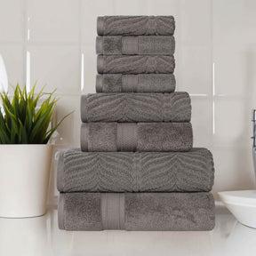 Chevron Zero Twist Solid and Jacquard Cotton 8 Piece Towel Set