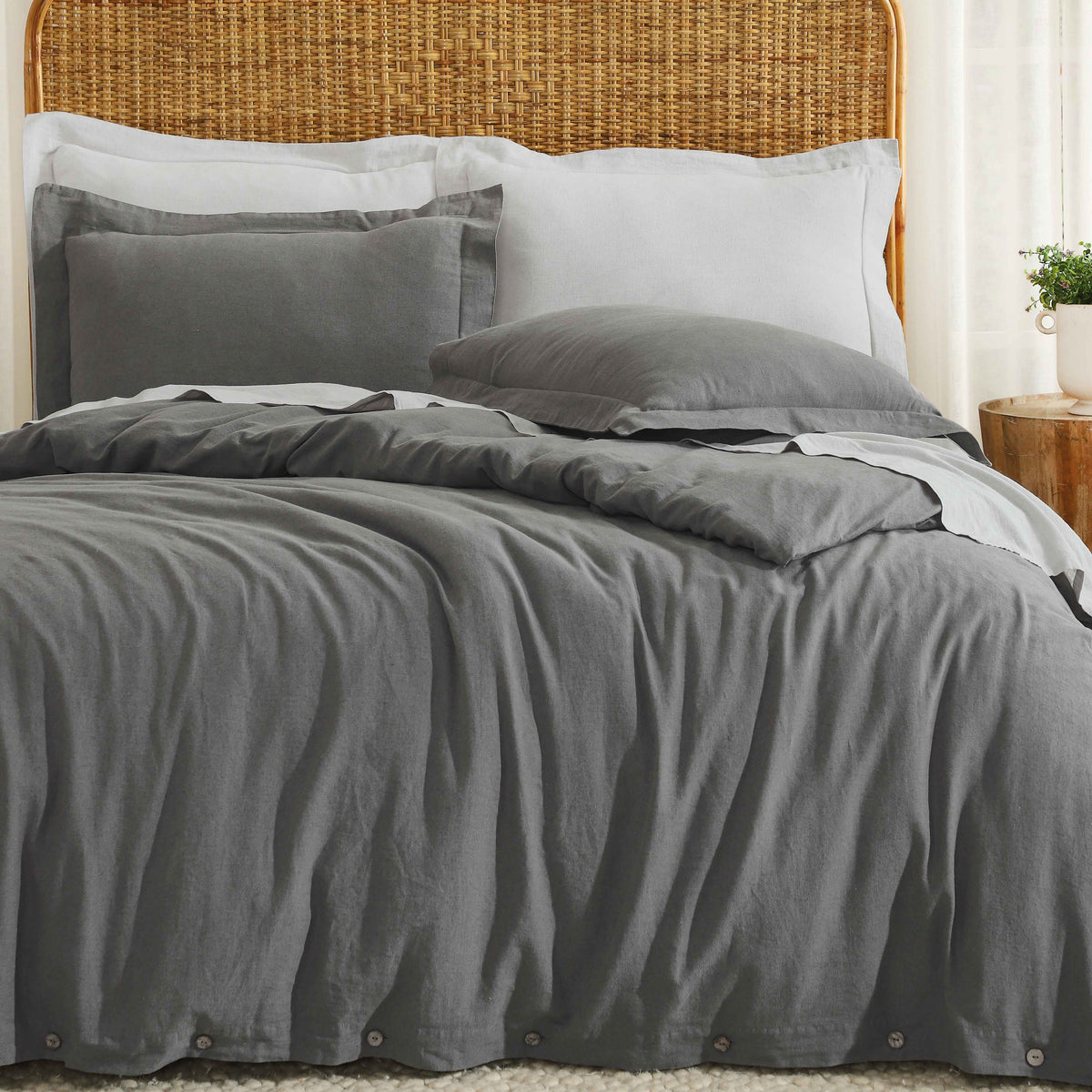 Orion Cotton Linen Garment 3 Piece Duvet Cover Set With Pillow Shams