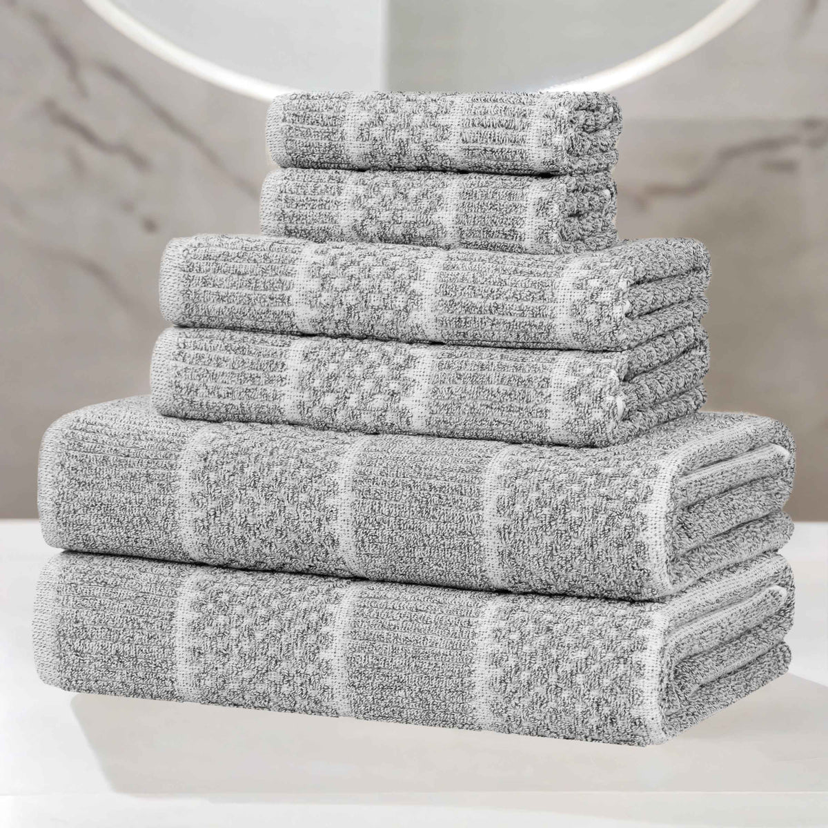 Naples Cotton Blend Textured Checkered and Ribbed 6 Piece Towel Set