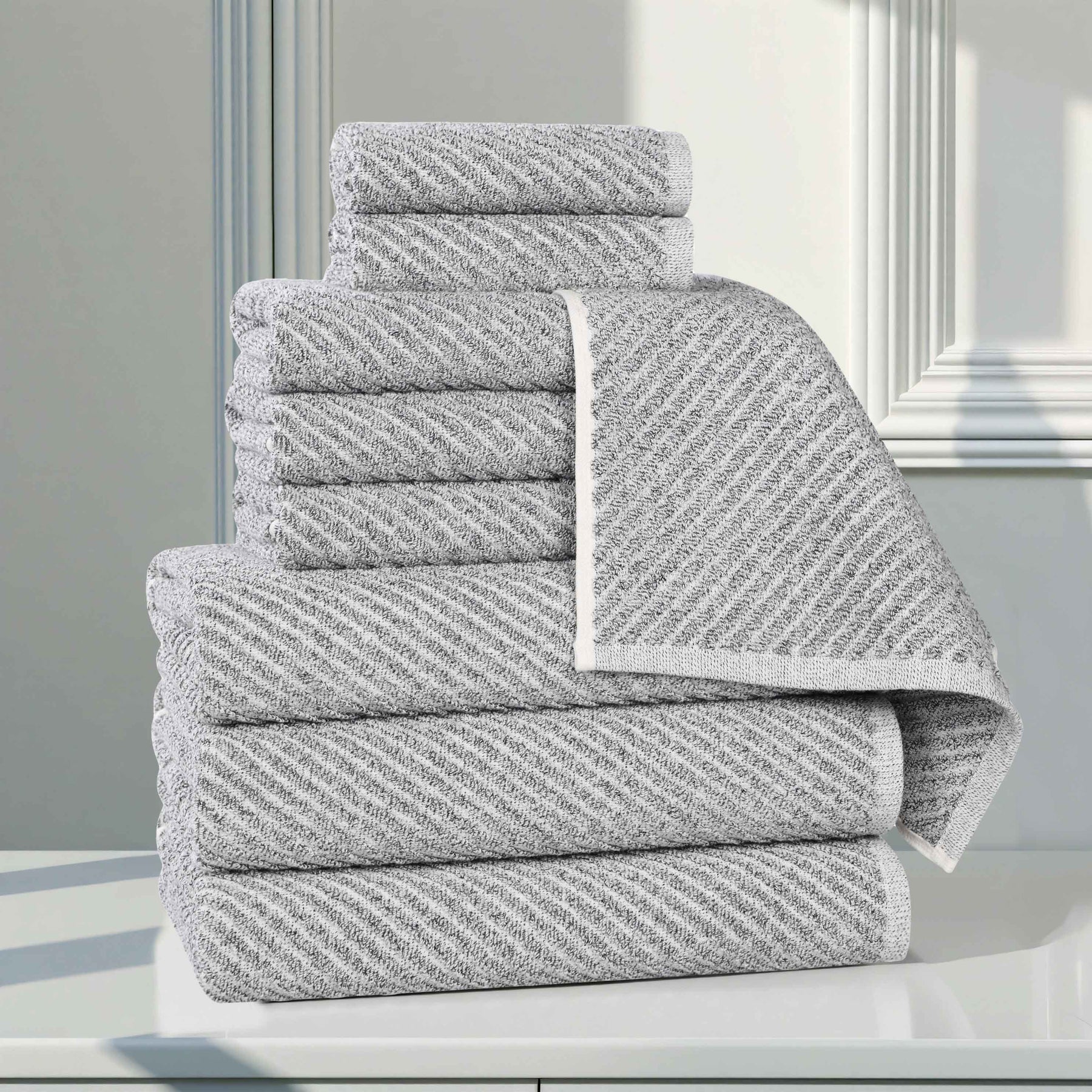 Amelia Cotton Blend Textured Diagonal Ribbed 9 Piece Towel Set