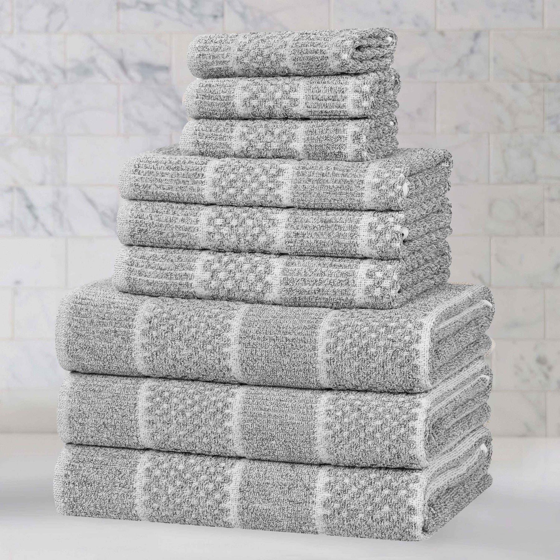 Naples Cotton Blend Textured Checkered and Ribbed 9 Piece Towel Set