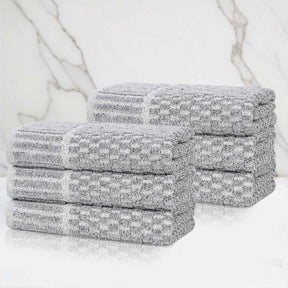 Juno Cotton Blend Textured Checkered Ribbed Border Hand Towels, Set of 6