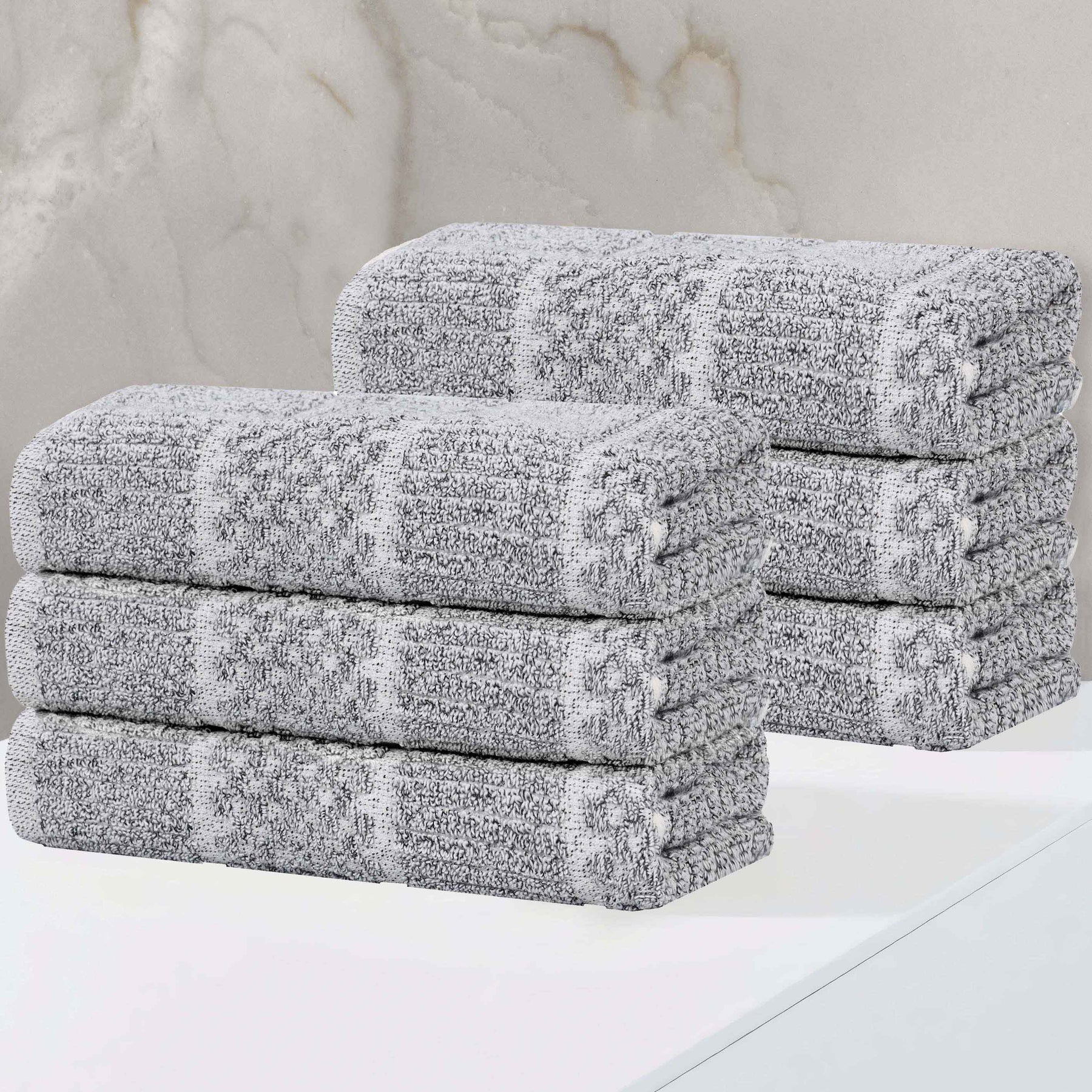 Naples Cotton Blend Textured Checkered & Ribbed Hand Towels, Set of 6