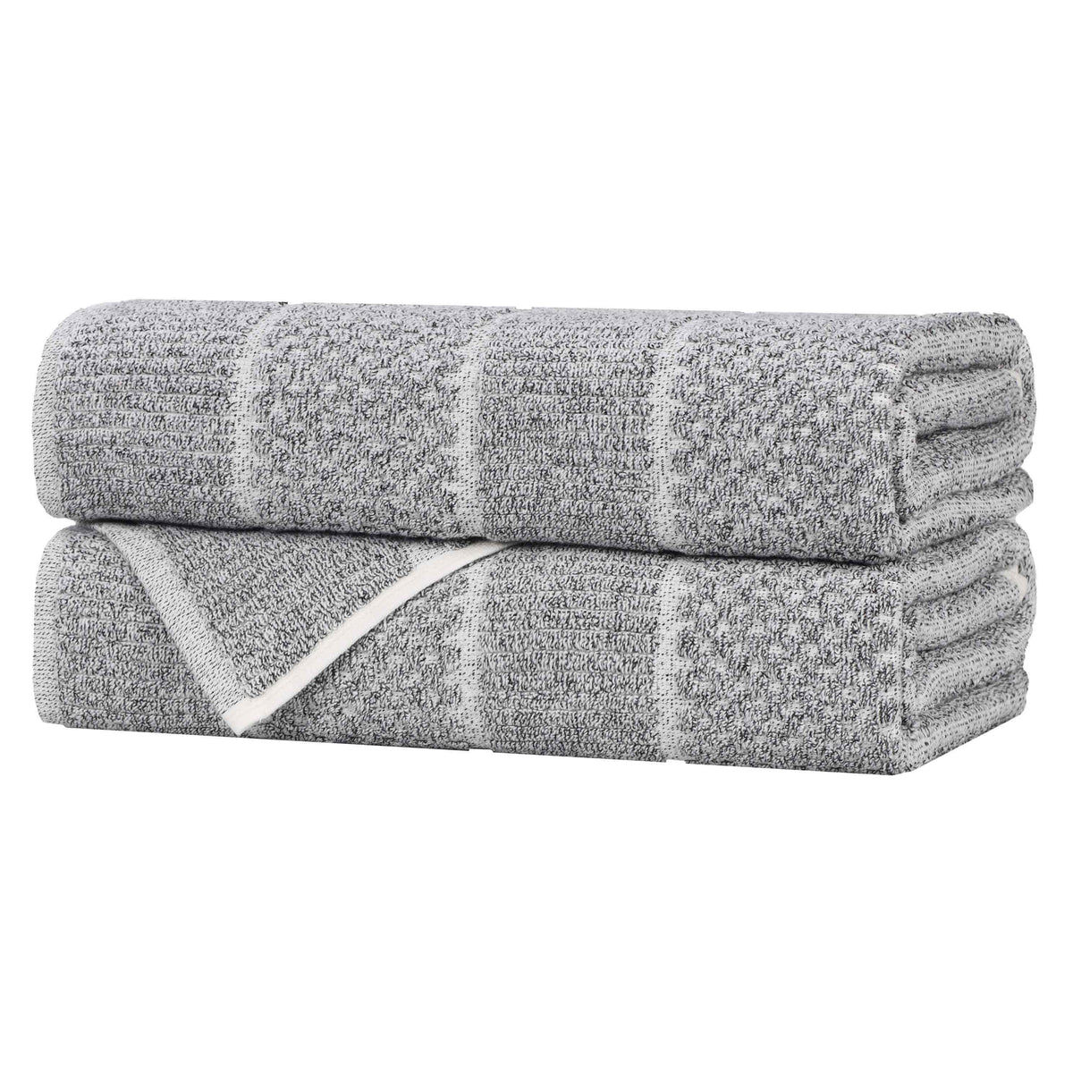 Naples Cotton Blend Textured Checkered & Ribbed Bath Towels, Set of 2