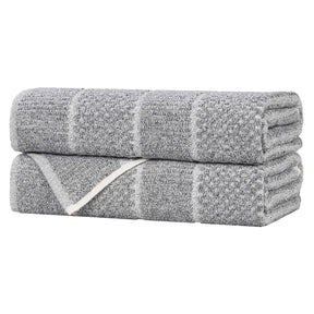 Naples Cotton Blend Textured Checkered & Ribbed Bath Towels, Set of 2