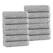 Amelia Cotton Blend Diagonal Ribbed Face Towels Washcloths, Set of 12