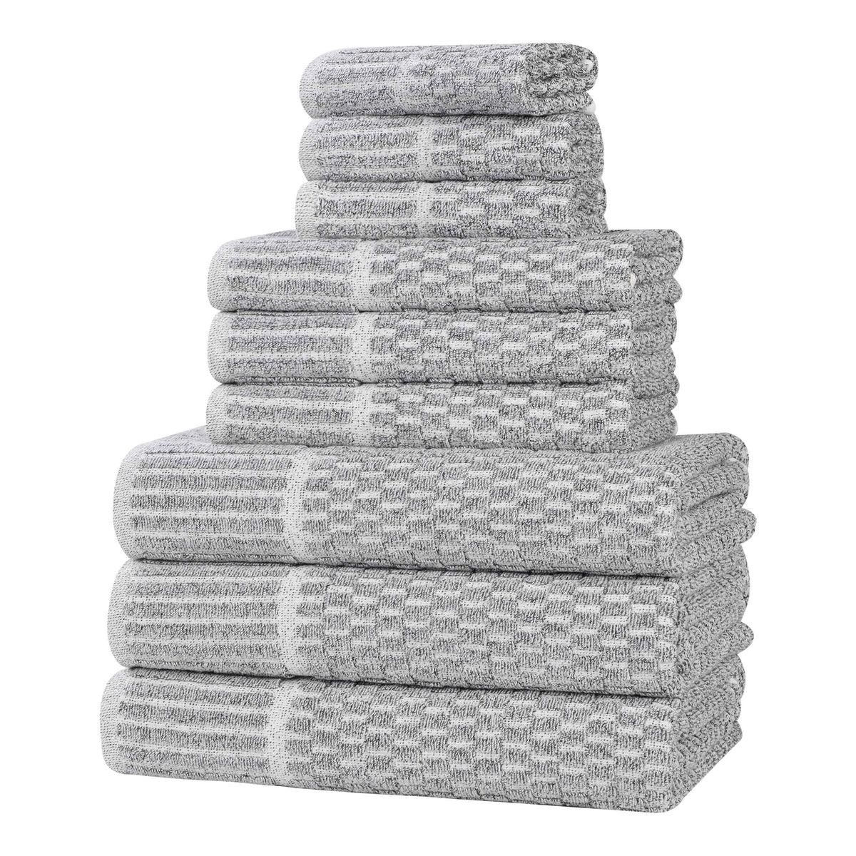 Juno Cotton Blend Textured Checkered Ribbed Border 9 Piece Towel Set