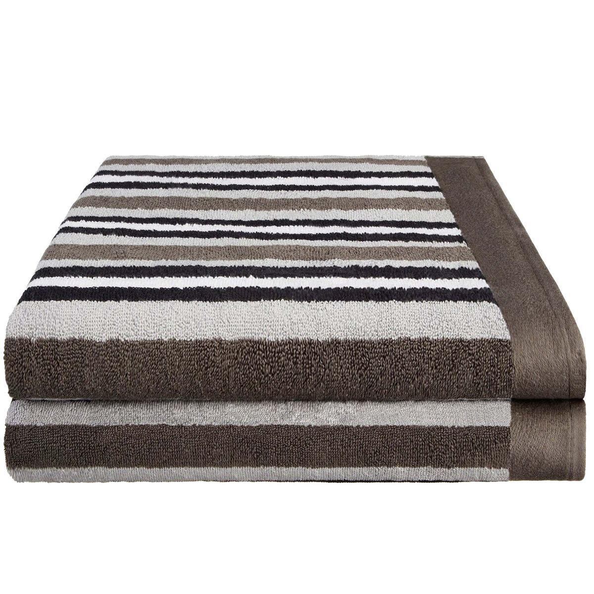 Cotton Striped 2 Piece Bath Sheet Set - Charcoal