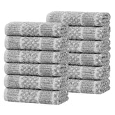 Naples Cotton Blend Checkered Ribbed Face Towels Washcloths, Set of 12