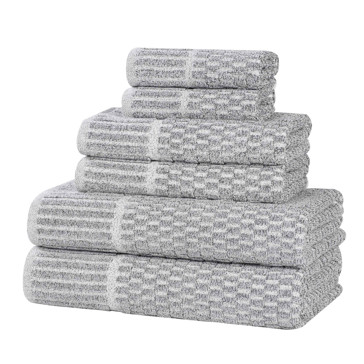 Juno Cotton Blend Textured Checkered Ribbed Border 6 Piece Towel Set