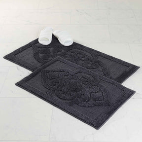 Myra Medallion Textured Jacquard Machine Washable Bath Rugs, Set of 2