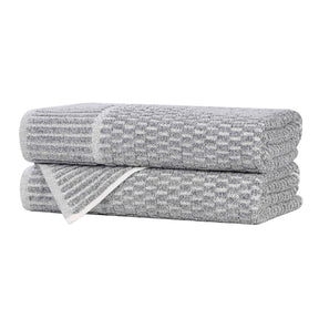 Juno Cotton Blend Textured Checkered Ribbed Border Bath Towels, Set of 2