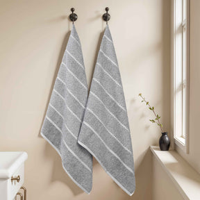 Naples Cotton Blend Textured Checkered & Ribbed Bath Sheets, Set of 2