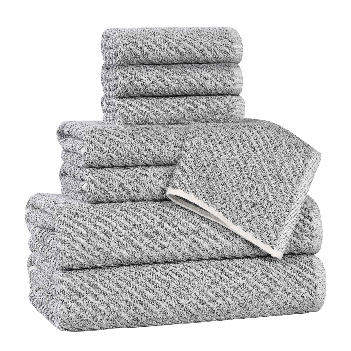 Amelia Cotton Blend Textured Diagonal Ribbed 8 Piece Towel Set