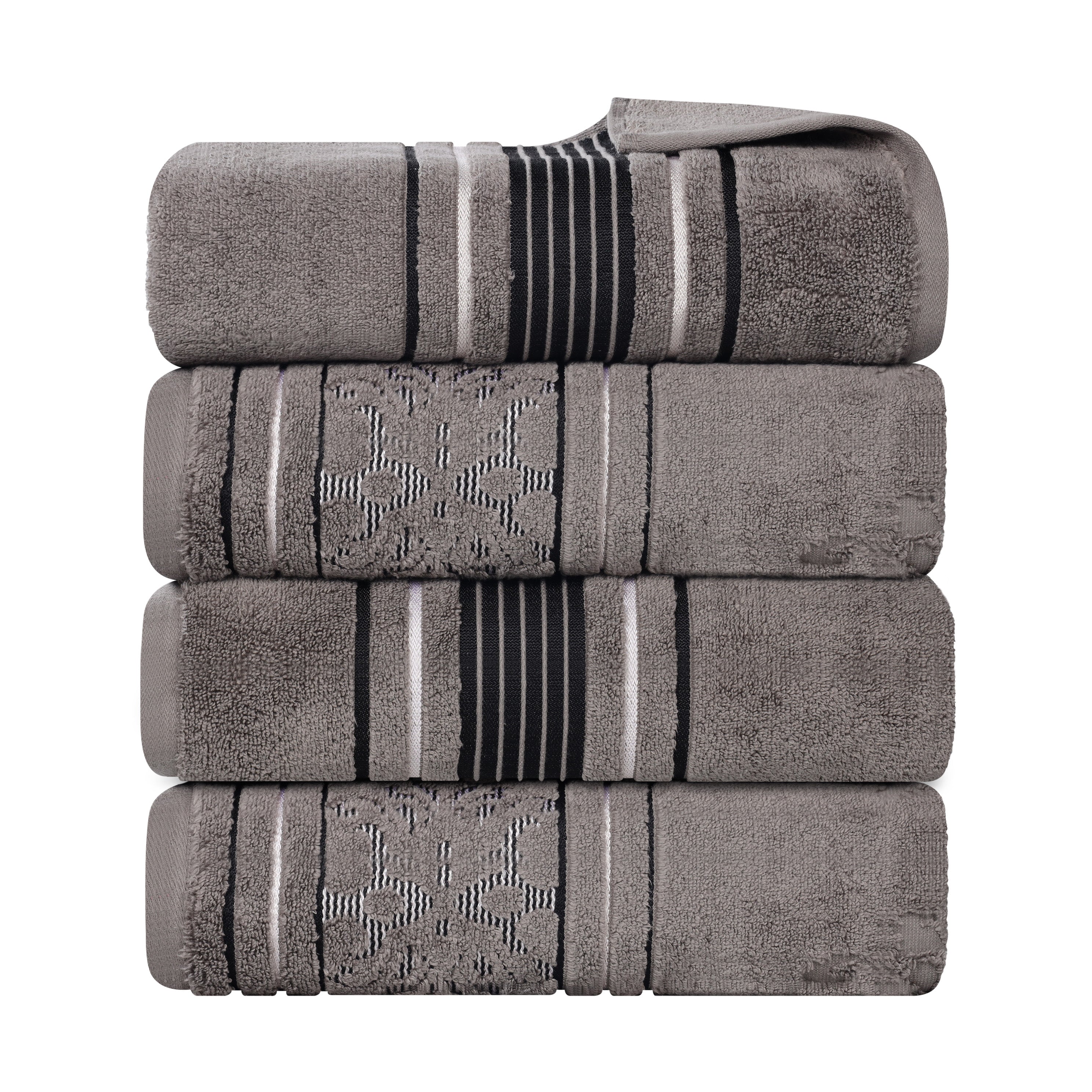 Sadie Zero Twist Cotton Solid and Jacquard Floral Bath Towel Set of 4 - Bath Towel by Superior