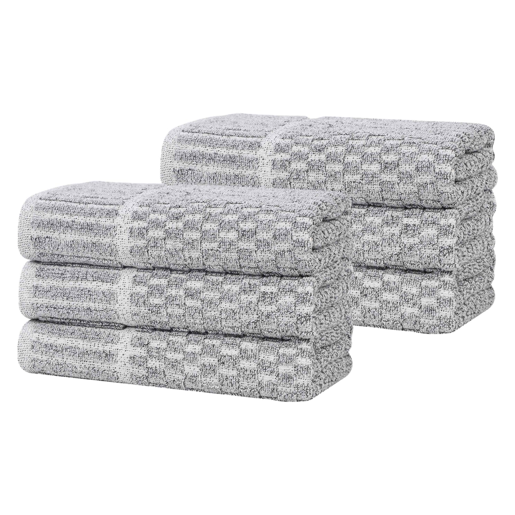 Juno Cotton Blend Textured Checkered Ribbed Border Hand Towels, Set of 6