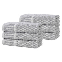 Juno Cotton Blend Textured Checkered Ribbed Border Hand Towels, Set of 6