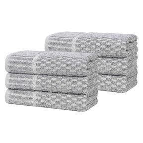 Juno Cotton Blend Textured Checkered Ribbed Border Hand Towels, Set of 6