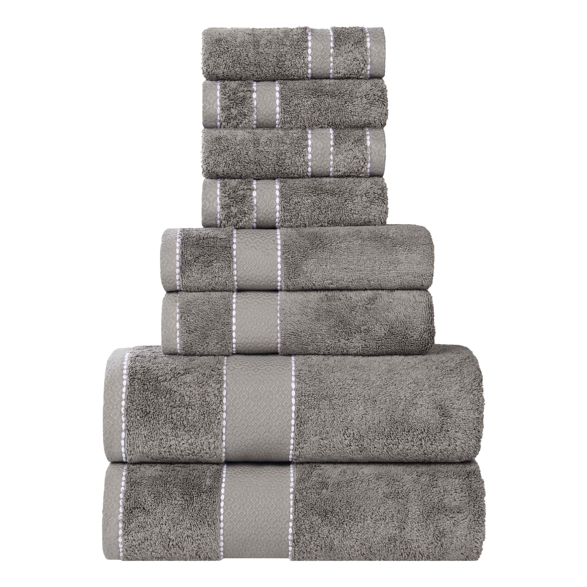 Niles Egyptian Giza Cotton Plush Heavyweight Soft 8 Piece Towel Set - Charcoal