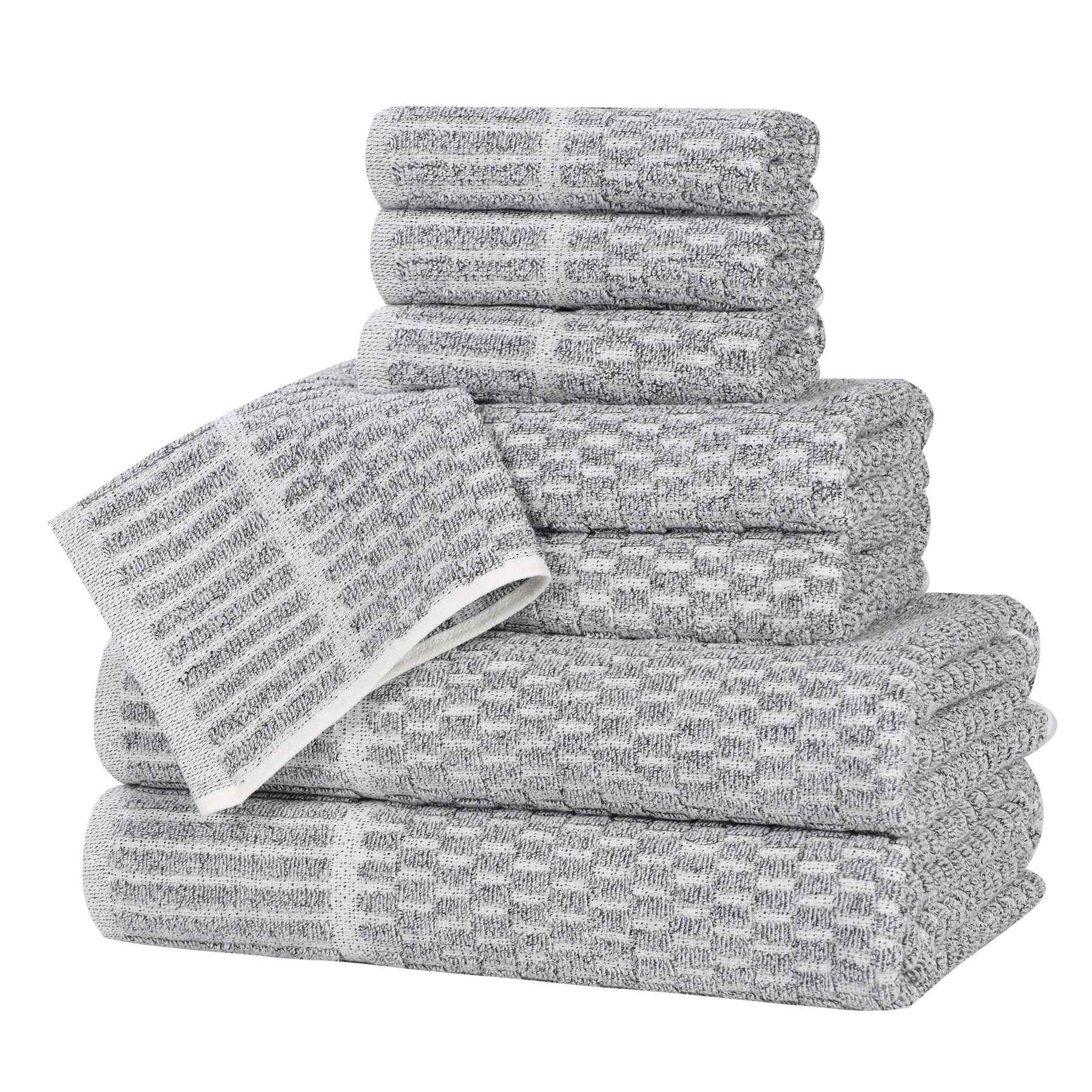 Juno Cotton Blend Textured Checkered Ribbed Border 8 Piece Towel Set