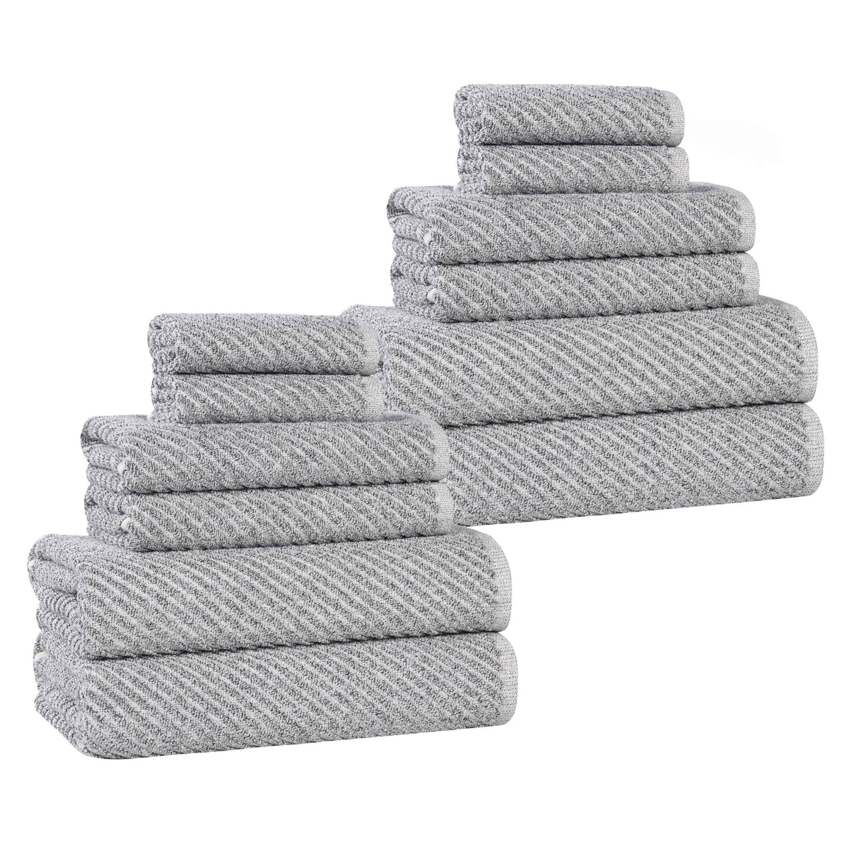 Amelia Cotton Blend Textured Diagonal Ribbed 12 Piece Towel Set