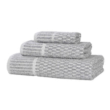 Juno Cotton Blend Textured Checkered Ribbed Border 3 Piece Towel Set