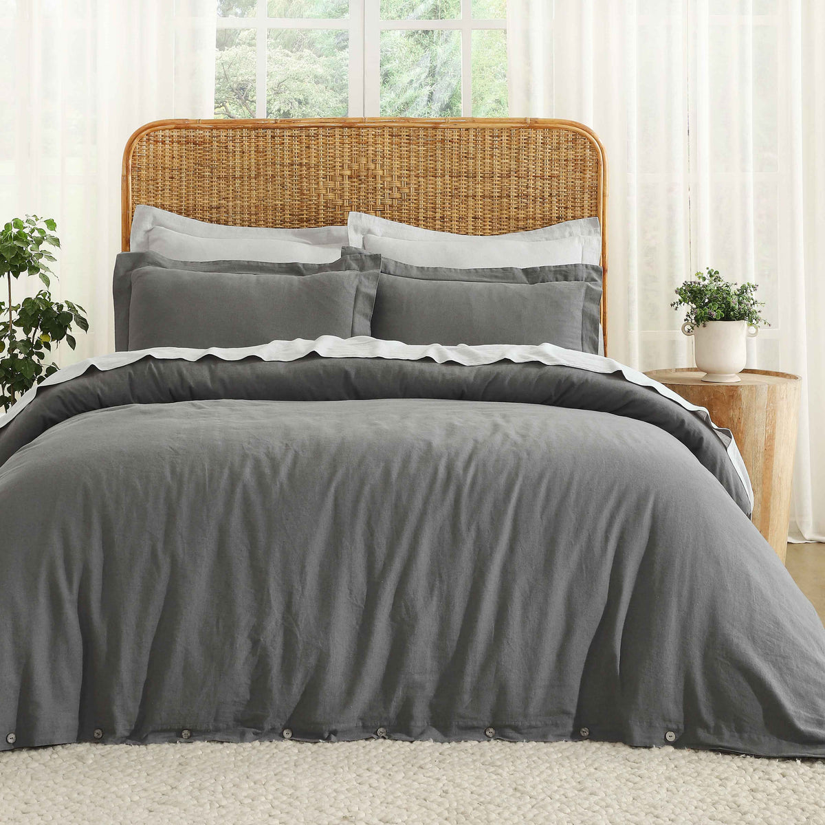 Orion Cotton Linen Garment 3 Piece Duvet Cover Set With Pillow Shams