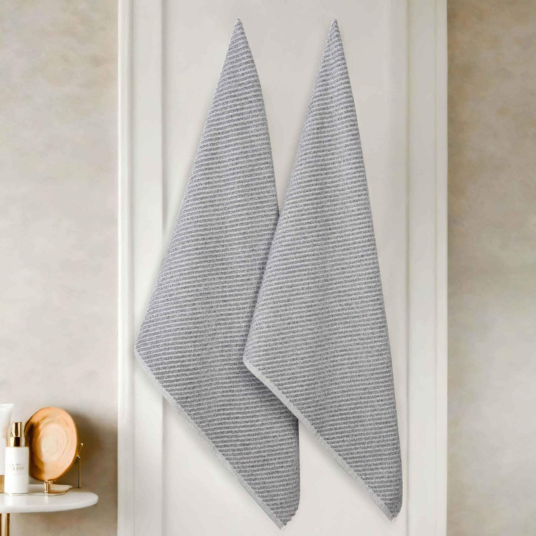 Amelia Cotton Blend Textured Diagonal Ribbed Bath Sheets, Set of 2