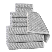 Amelia Cotton Blend Textured Diagonal Ribbed 9 Piece Towel Set