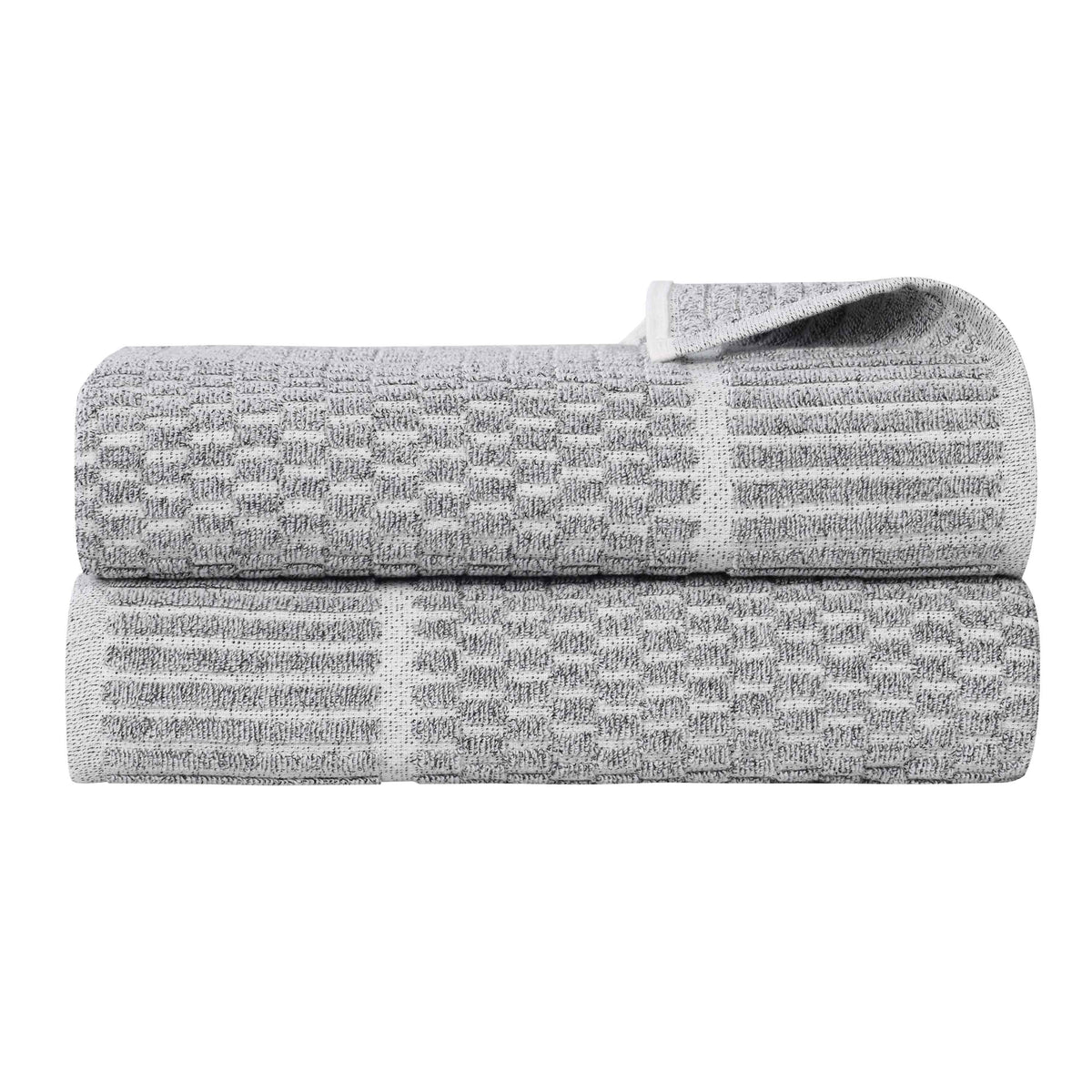 Juno Cotton Blend Textured Checkered Ribbed Border Bath Sheets, Set of 2