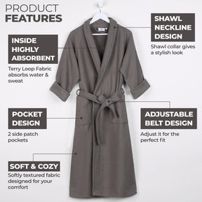 Waffle Weave Cotton Soft Lightweight Oversized Unisex Adult Bath Robe - Charcoal