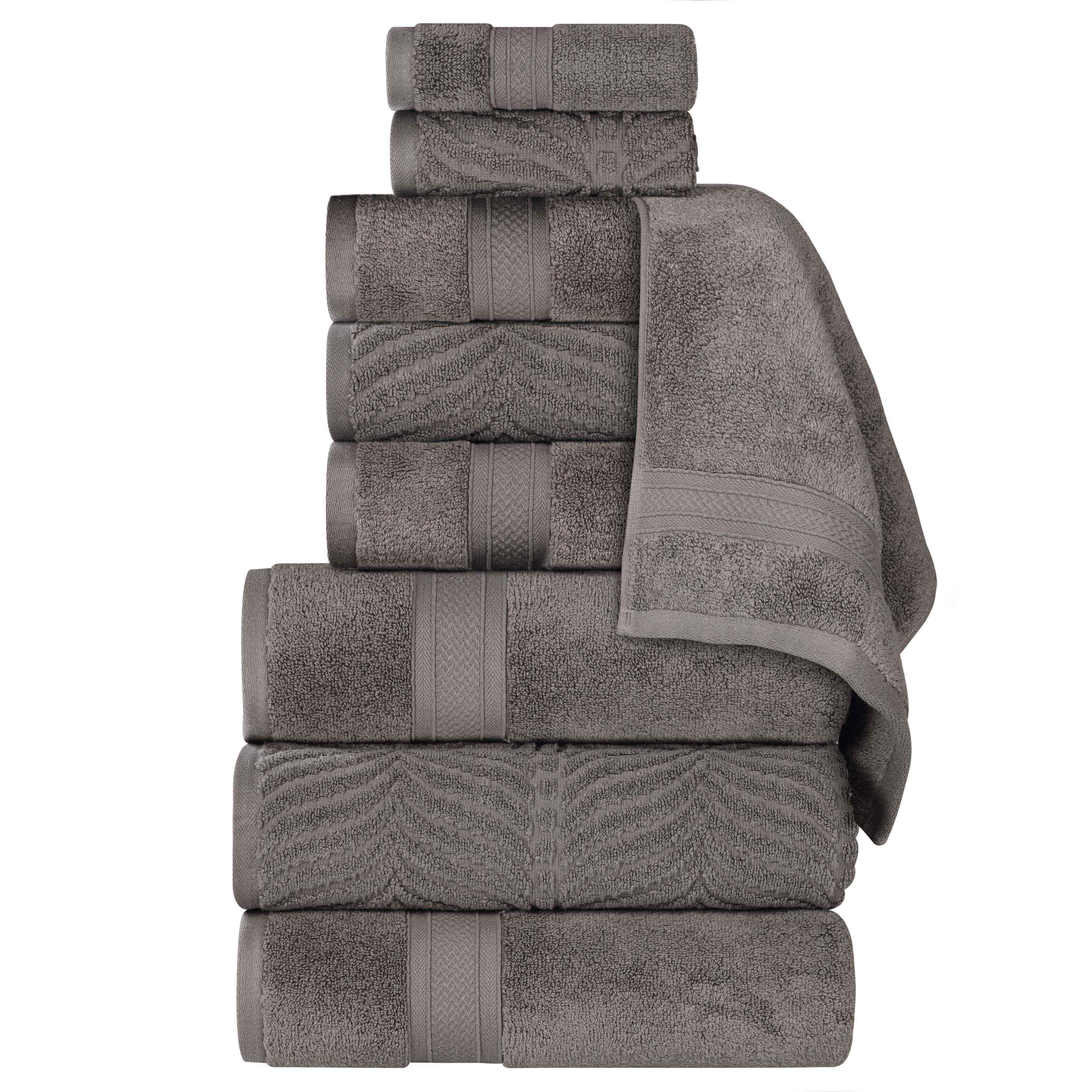 Chevron Zero Twist Solid and Jacquard Cotton 9 Piece Towel Set - Towel Set by Superior