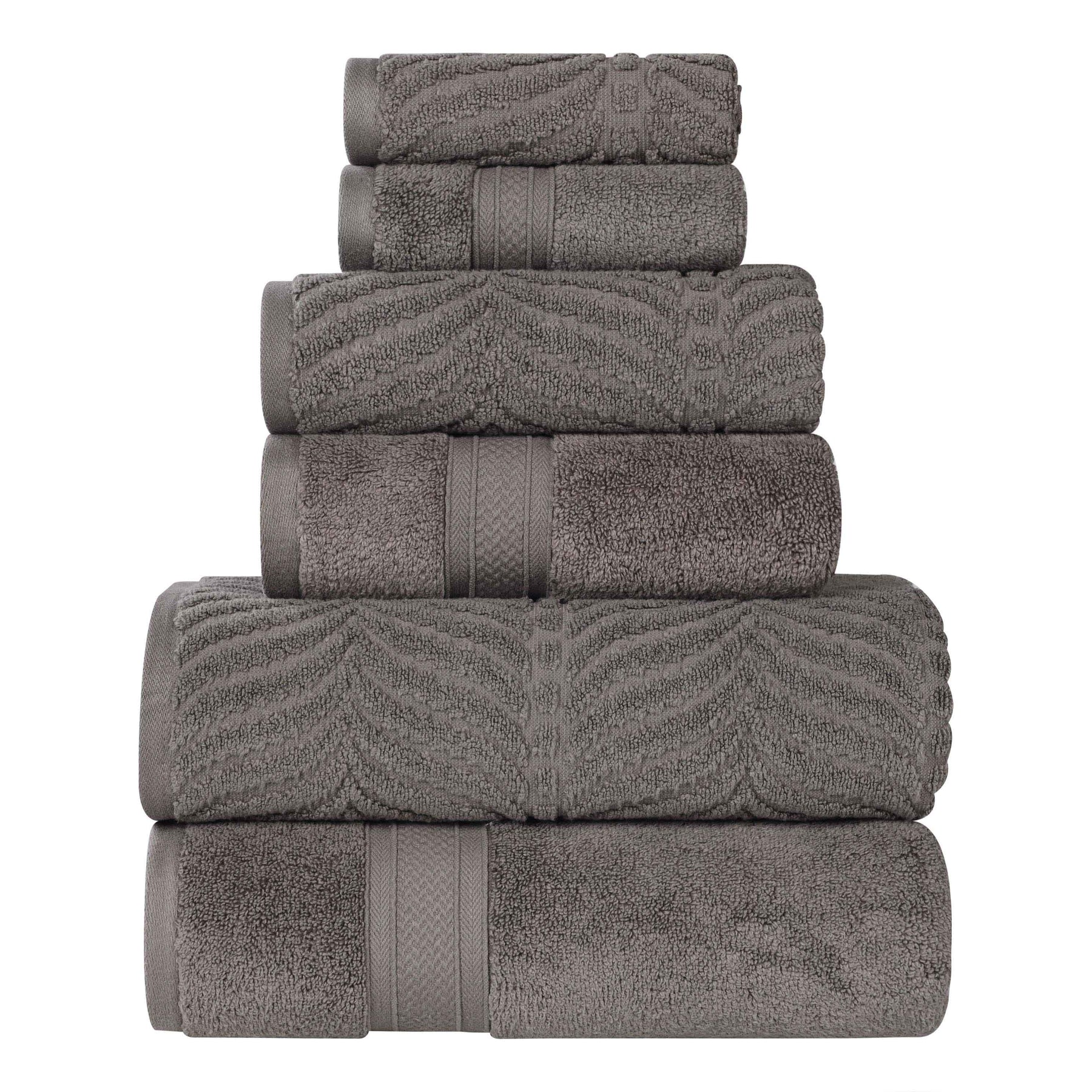 Chevron Zero Twist Solid and Jacquard Soft Cotton 6 Piece Towel Set