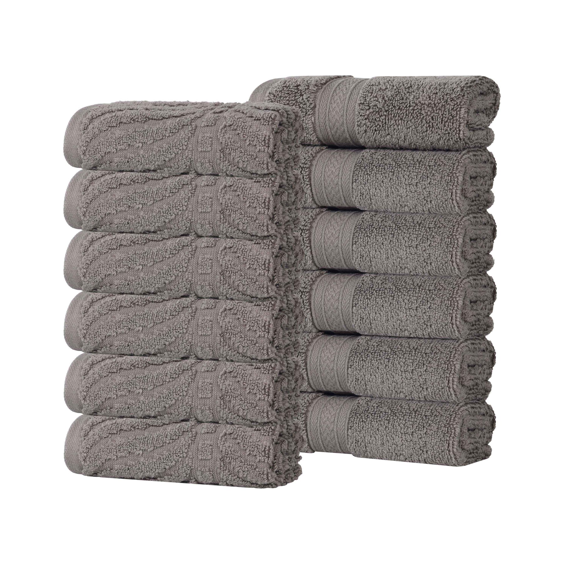 Chevron Zero Twist Solid and Jacquard Soft Cotton Washcloth Set of 12