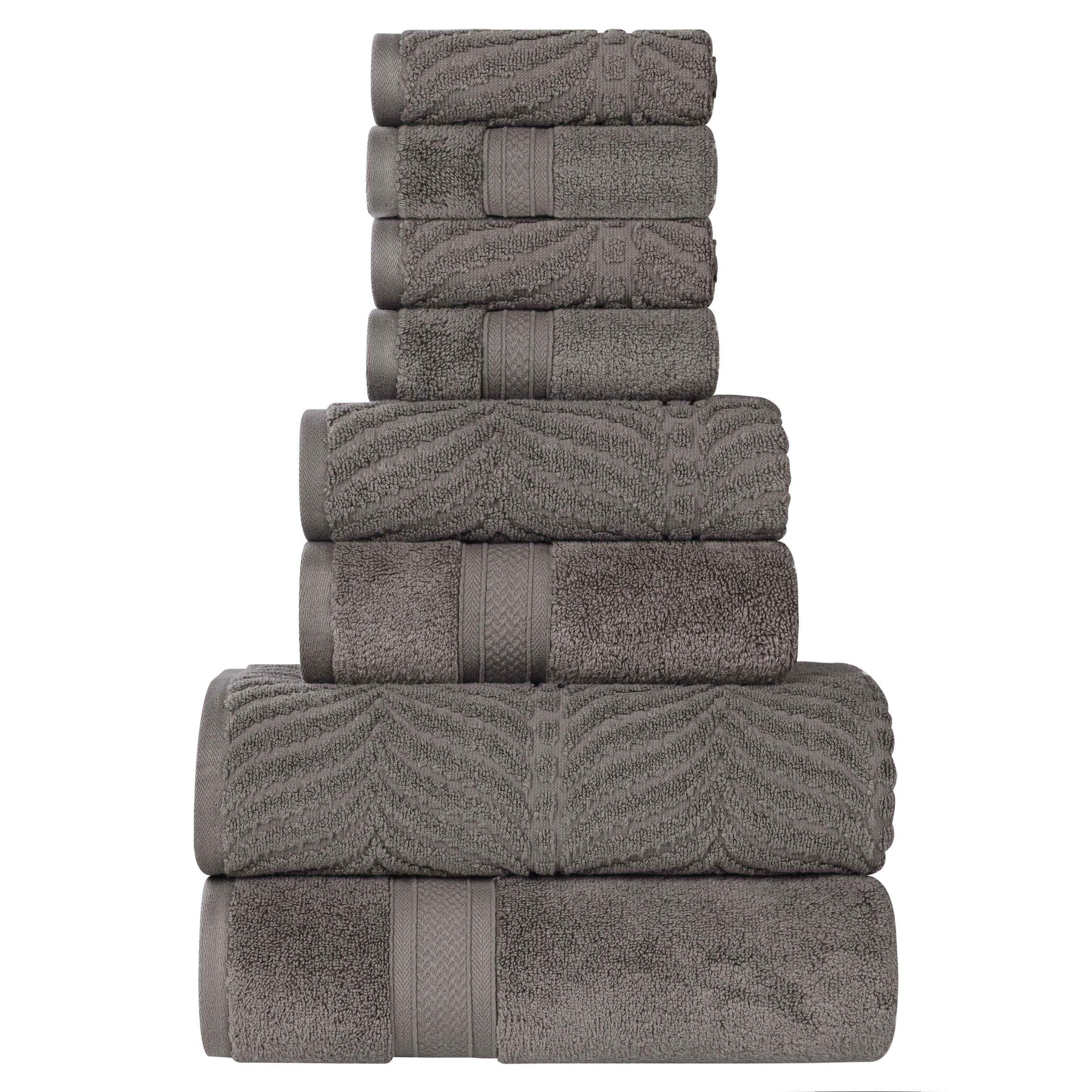 Chevron Zero Twist Solid and Jacquard Cotton 8 Piece Towel Set