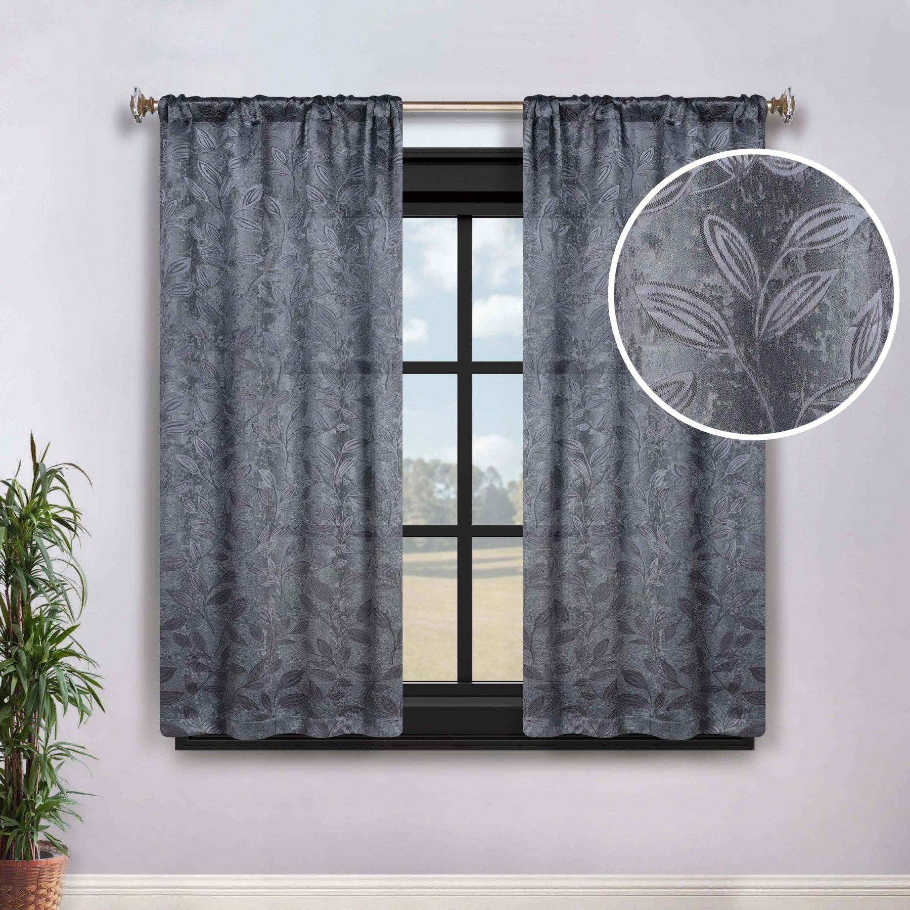 Leaves Washable Room Darkening Blackout Curtain Panels, Set of 2