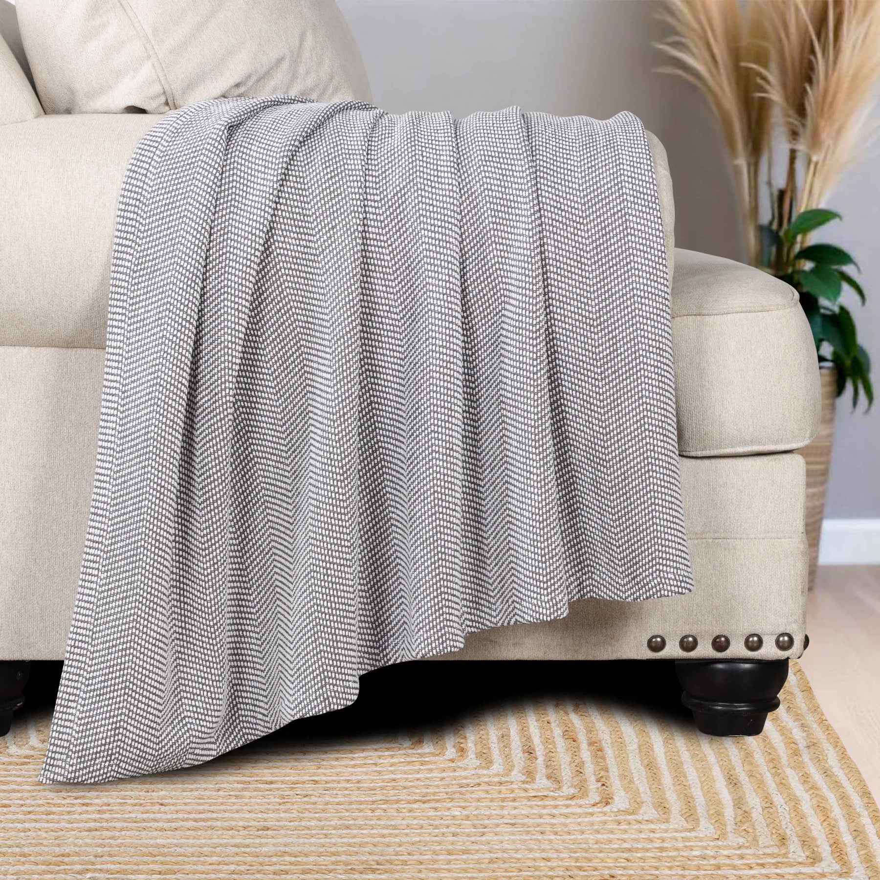 Maya Chenille Herringbone Soft Textured Medium Weight Cotton Blanket