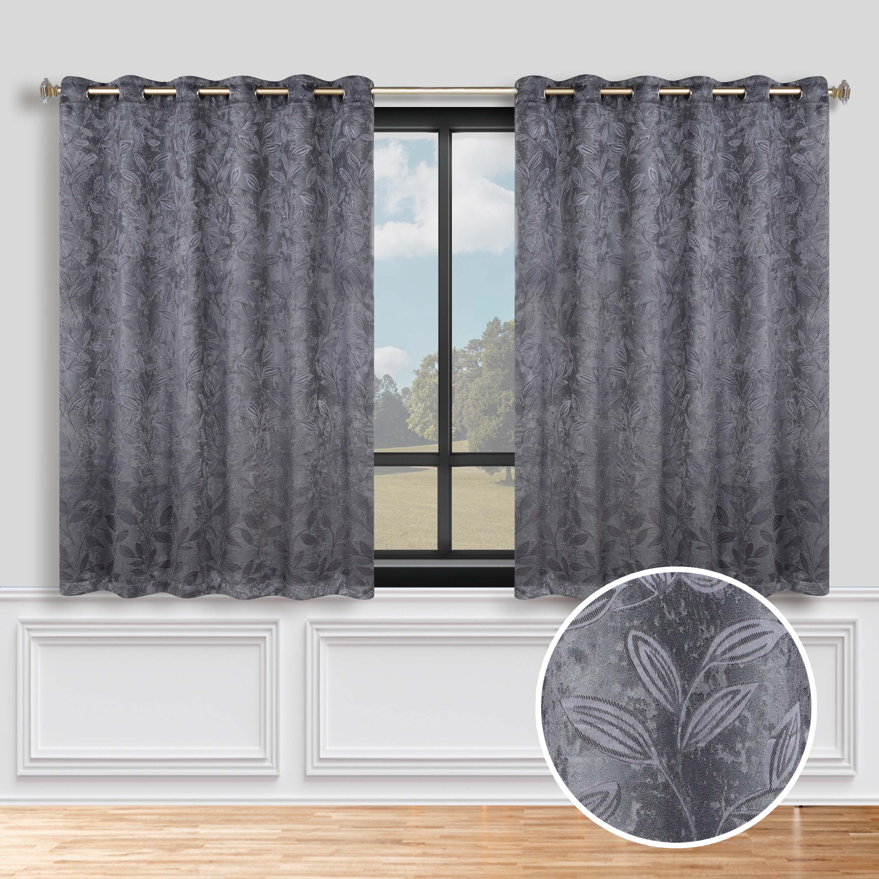 Leaves Room Darkening Grommet Blackout Curtain Panels, Set of 2 - Blackout Curtains by Superior